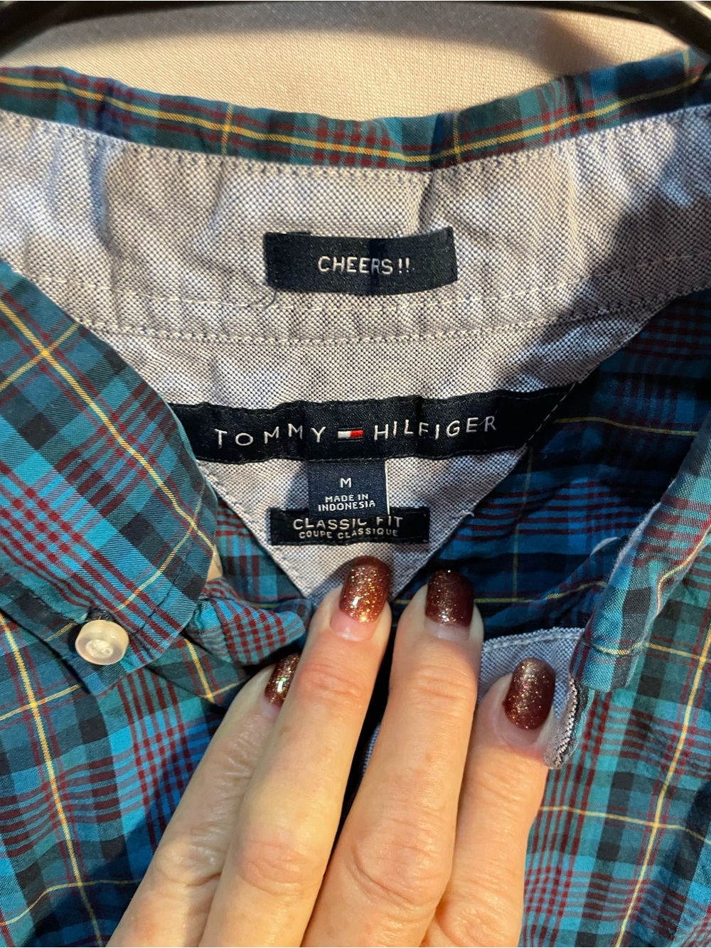 Tommy Hilfiger Men's Teal and Navy Plaid Button-Down Shirt
